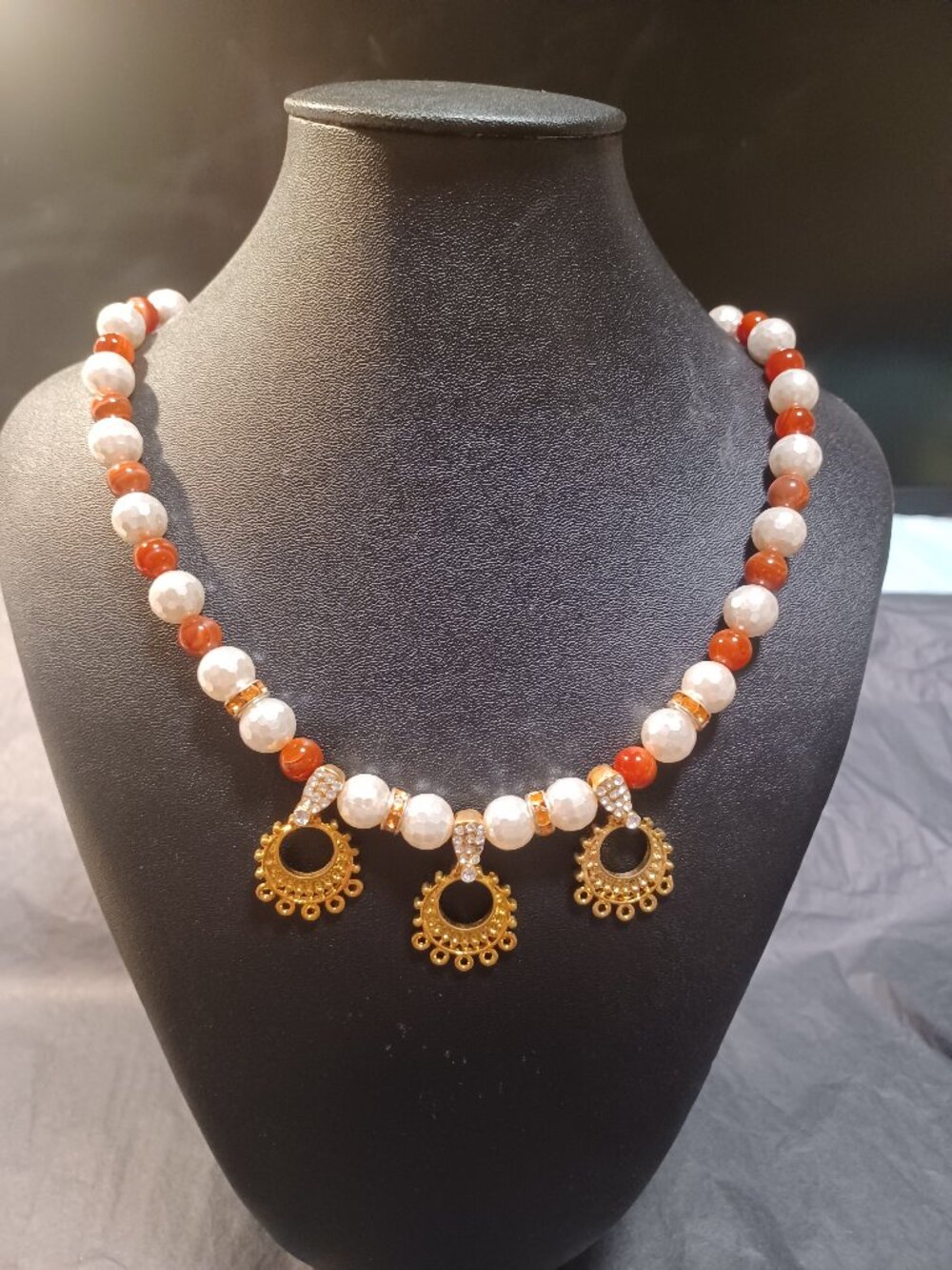 Faceted Pearls & Carnelian Necklace